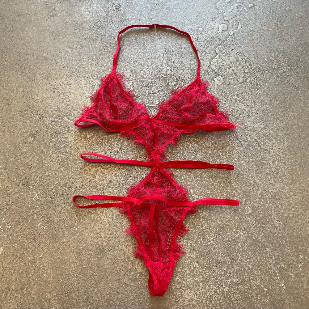 Red Lace Strappy Teddy Bodysuit - Women Intimates XS/S